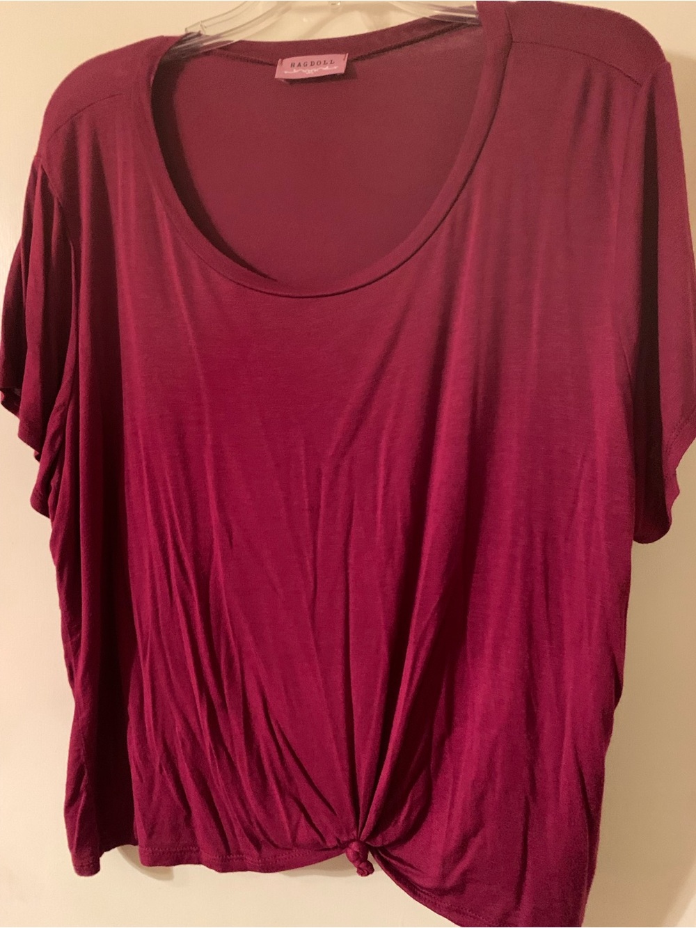 Ragdoll Berry Short Sleeve Scoop Neck Top with Front Knot 2X